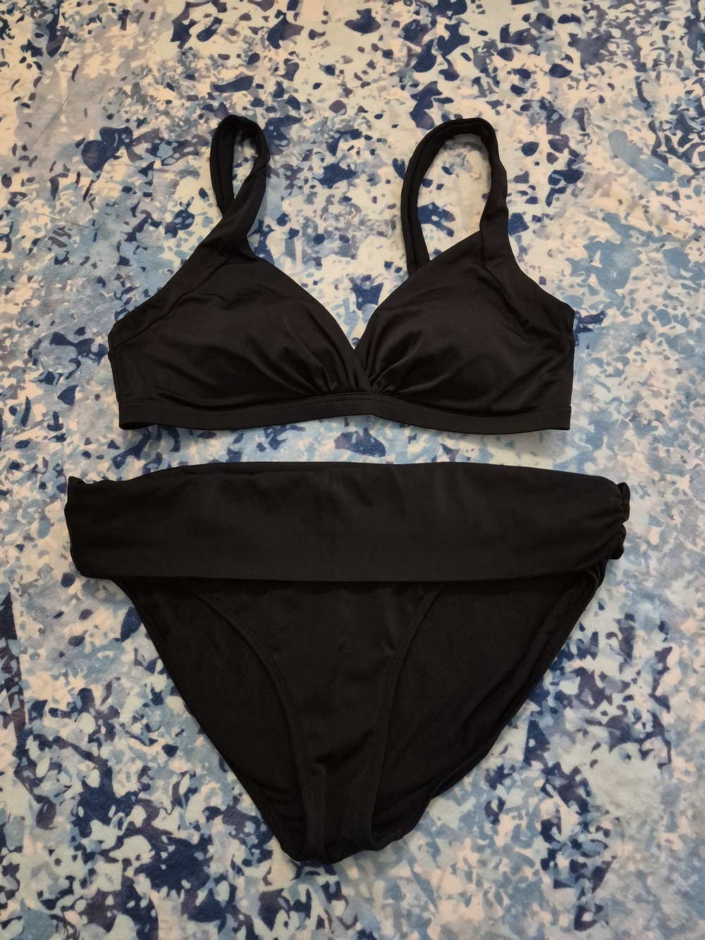 Boden Black Women's Bikini Set - Soft Cup Top & Fold-Over Bottom